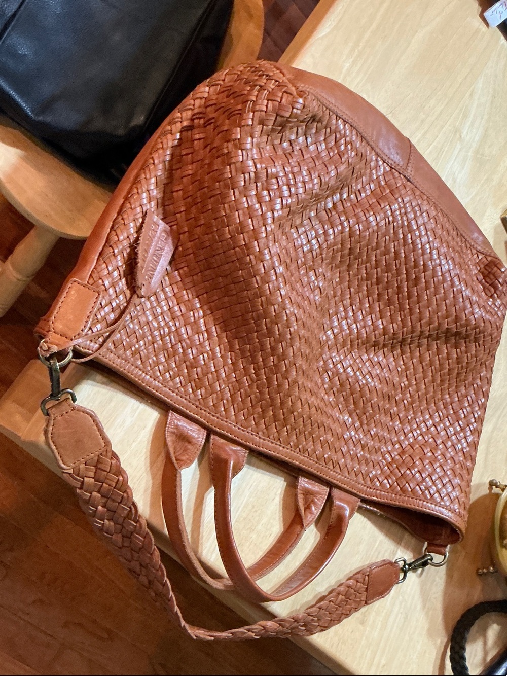 HOBO Woven Leather Shoulder Bag in Cognac